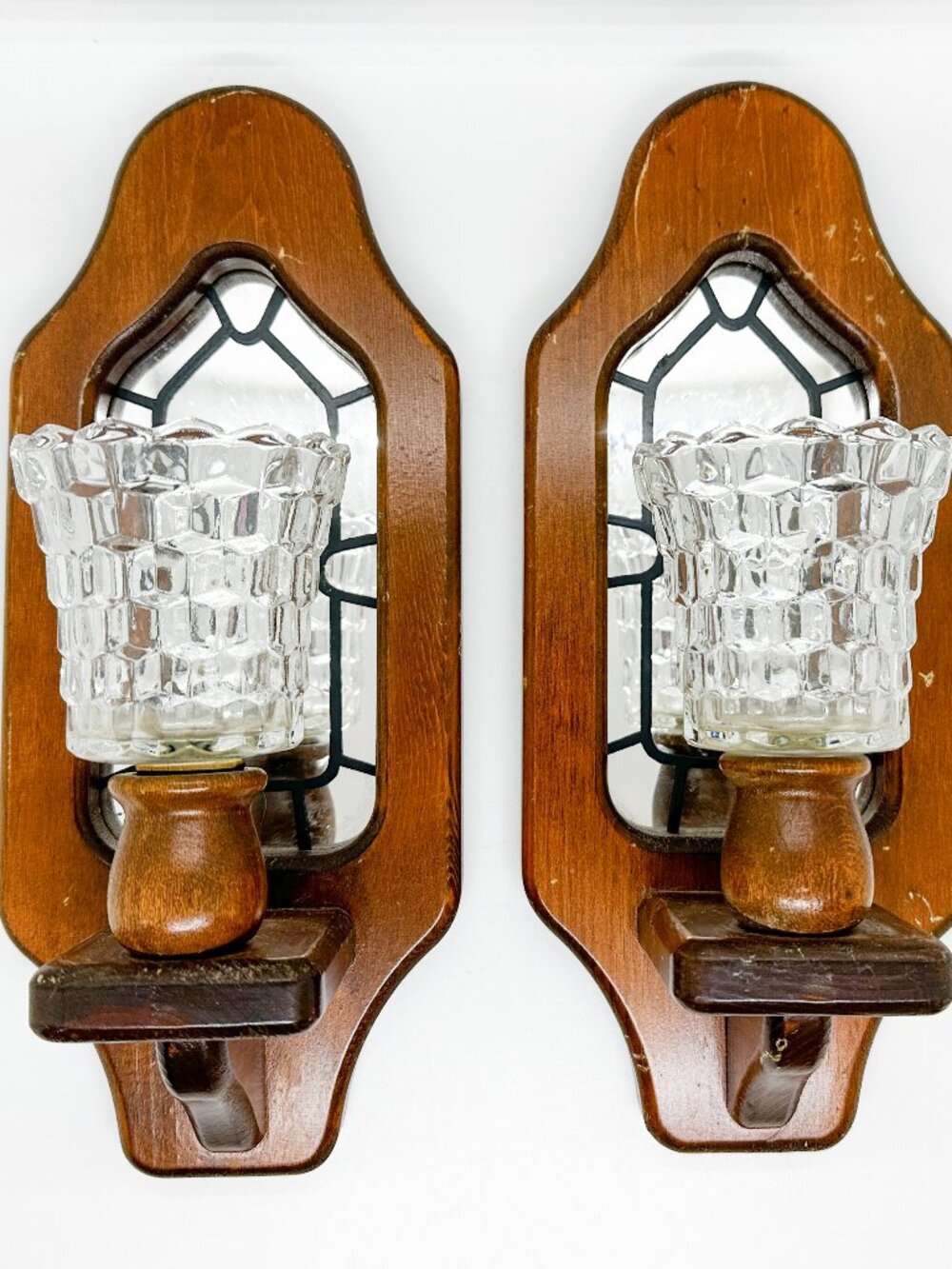 SOLD Vintage Wood Mirror MCM 70's Candle Holder Retro Gothic Groovy Cottagecore